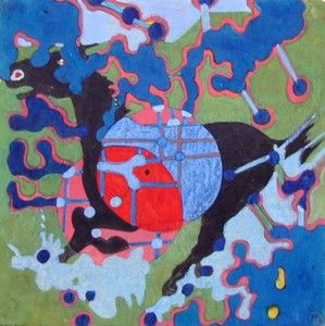 Black Horse, 2005, Ink and woodstain on paper, 19 x 19