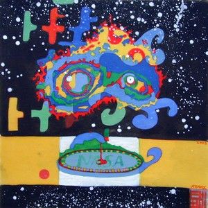 Nasa, 2005, Ink and woodstain on paper, 19 x 19 cm
