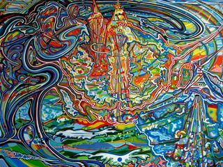 INVISABLE ROCKETS, 2009, airbrush, ink on paper, 126 x 95 cm