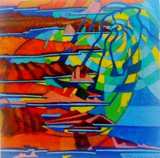 UP THE RIVER, 2009, ink, woodstain on paper, 19 x 19 cm