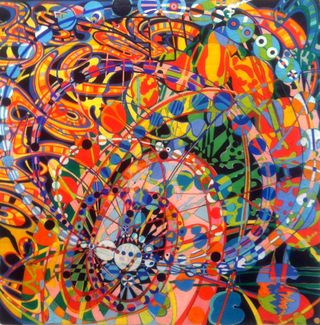 Windmills, 2011, Airbrush, Ink, Woodstain on Paper, 60,5 x 60,5 cm