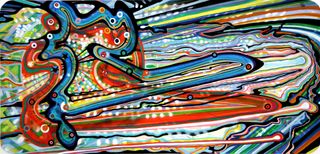 Columbia, 2013, Ink, airbrush and woodstain on paper, 22.5 x 47.5 inches
