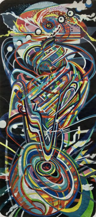 Pulsar, 2018, Ink, woodstain on paper, 61 x 27.5 cm
