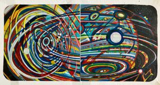 Quasar (Dyptich), 2018, Ink, woodstain on paper, 19 x 38 cm