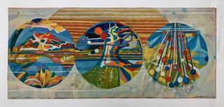 Three Moons Aschersleben, 2018, Ink, woodstain on paper, 26 x 60 cm
