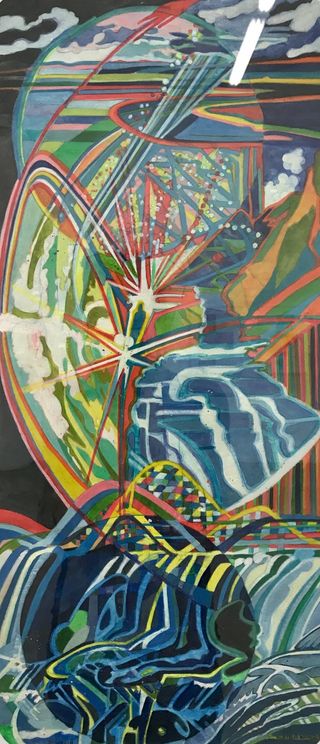 Waterworlds, 2018, Ink, woodstain on paper, 60.5 x 27 cm