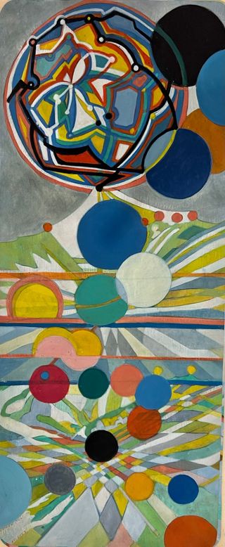 Yellow Moon, 2023, Ink, pigments, wood stain on paper, 24 x 10 inches