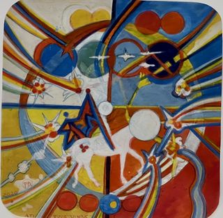Four Winds, 2023, Ink, pigments, wood stain on paper, 7.5 x 7.5 inches