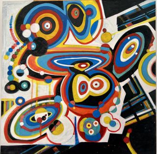 5 pieces on wood panel, 2024, Ink, wood stain, pigments, acrylic, 10 x 10 inches