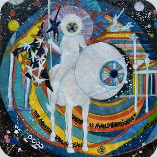 The Nearest Far Away Place 2020, 2025, Ink, wood stain, pigments, on paper, 7 1/2 x 7 1/2 inches